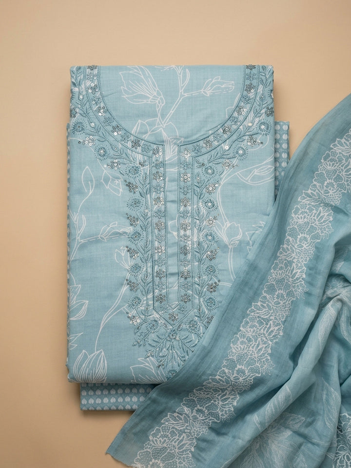 Firozee Embroidered Cotton Blend Unstitched Suit With Pant &amp; Dupatta