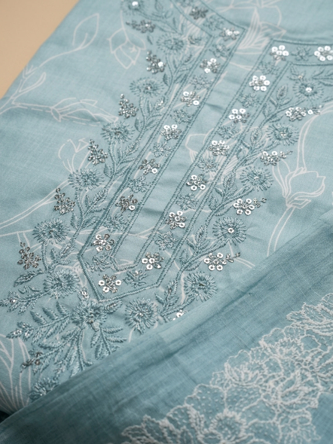 Firozee Embroidered Cotton Blend Unstitched Suit With Pant &amp; Dupatta