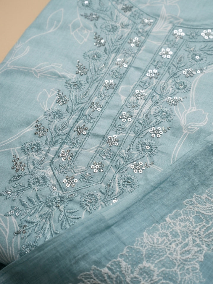 Firozee Embroidered Cotton Blend Unstitched Suit With Pant &amp; Dupatta