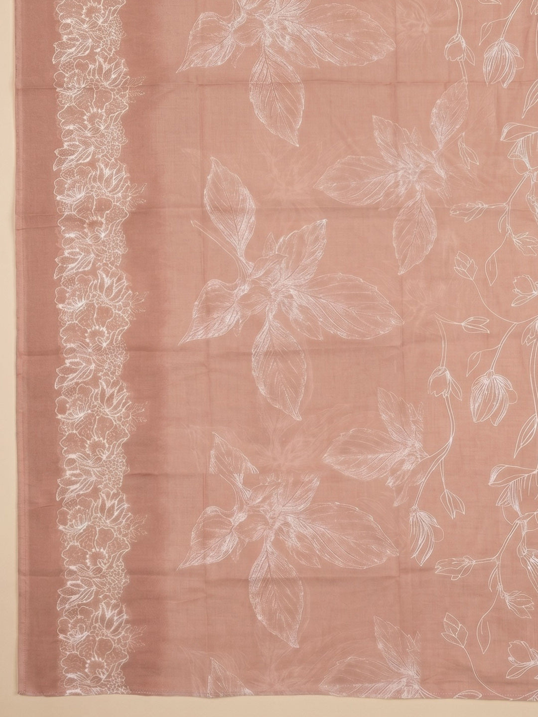 Peach Embroidered Cotton Blend Unstitched Suit With Pant &amp; Dupatta
