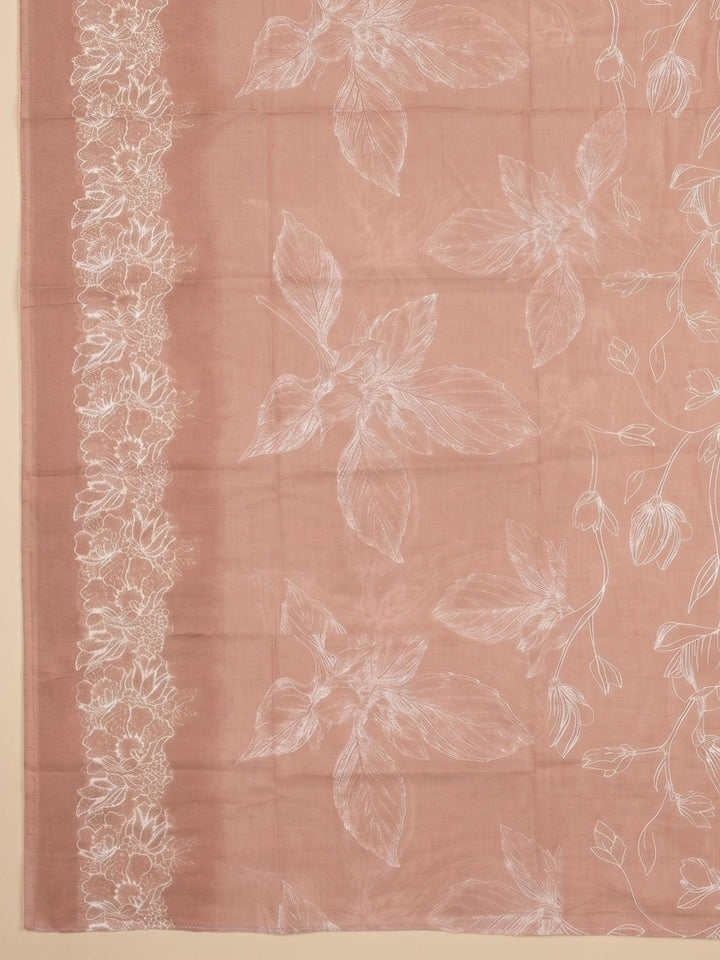 Peach Embroidered Cotton Blend Unstitched Suit With Pant &amp; Dupatta