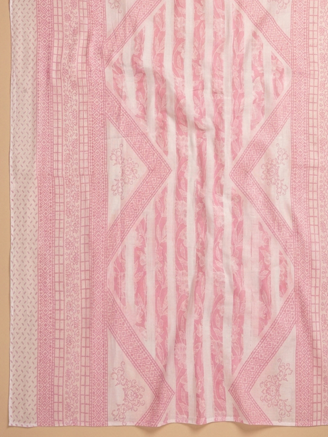 Pink Printed Cotton Blend Unstitched Suit With Pant &amp; Dupatta