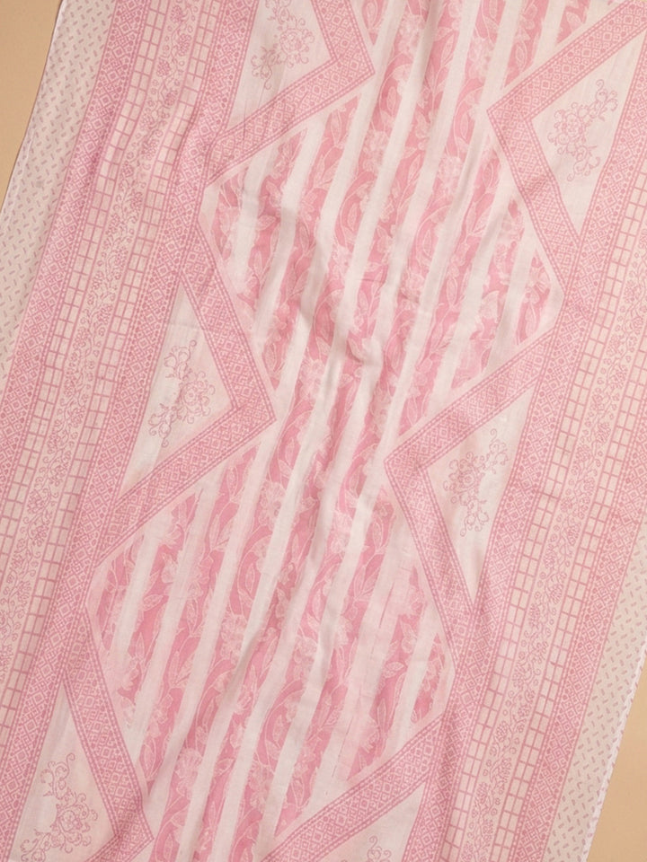 Pink Printed Cotton Blend Unstitched Suit With Pant &amp; Dupatta