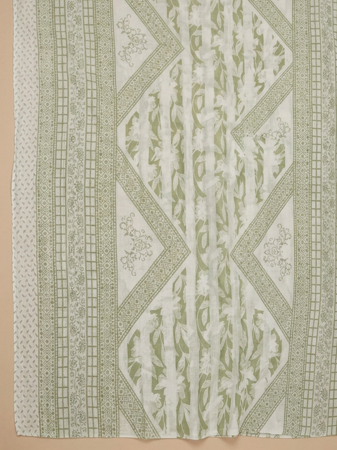 Pista Green Printed Cotton Blend Unstitched Suit With Pant &amp; Dupatta