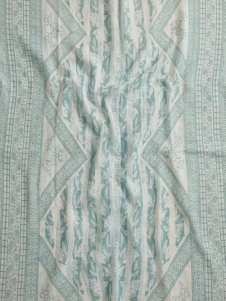 Sea Green Printed Cotton Blend Unstitched Suit With Pant &amp; Dupatta