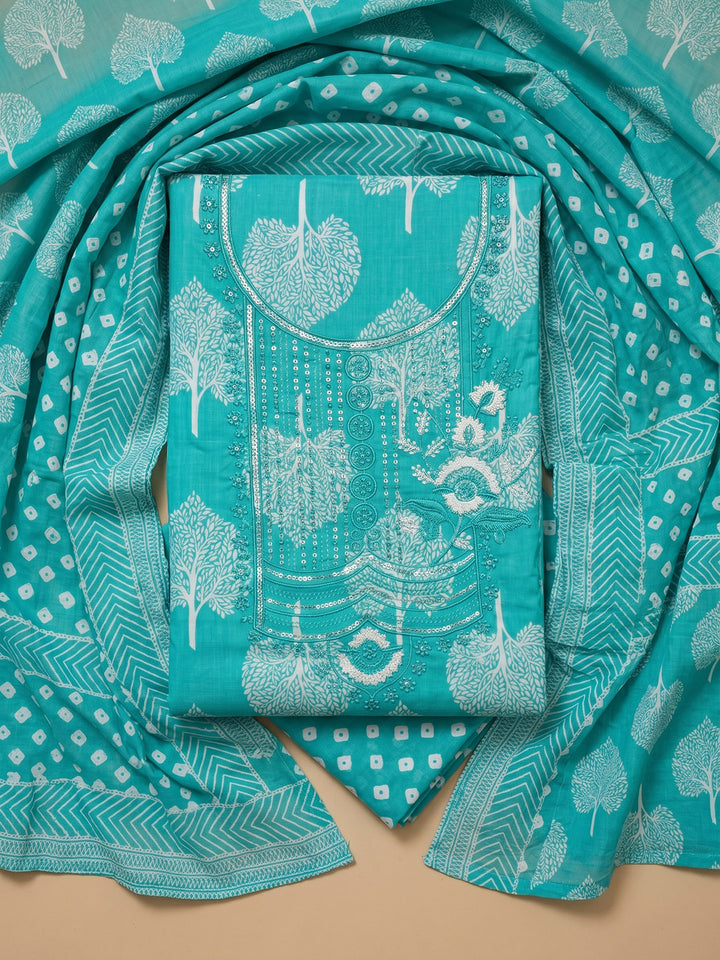 Firozee Embroidered Cotton Blend Unstitched Suit With Pant &amp; Dupatta