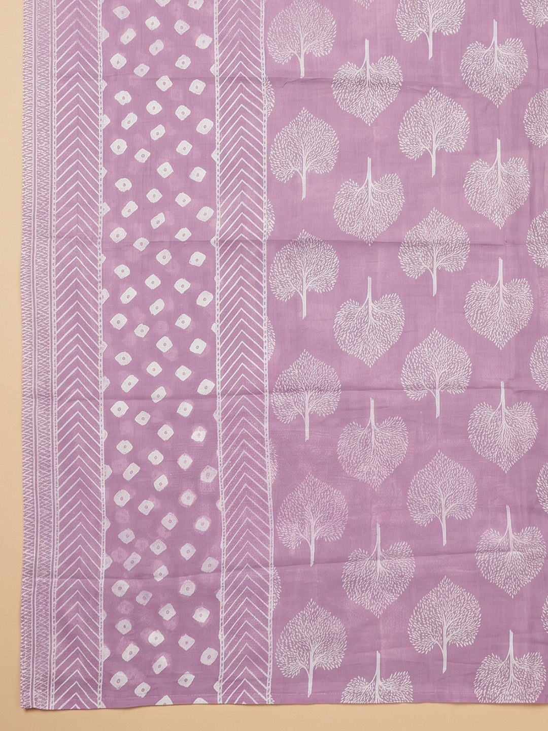 Lavender Embroidered Cotton Blend Unstitched Suit With Pant &amp; Dupatta