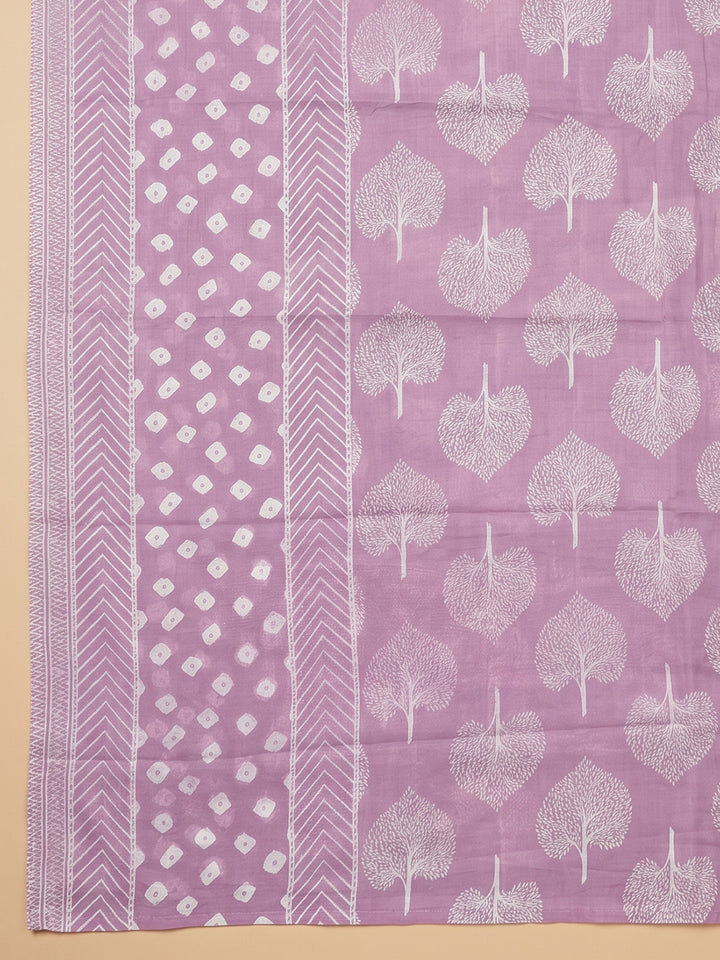Lavender Embroidered Cotton Blend Unstitched Suit With Pant &amp; Dupatta