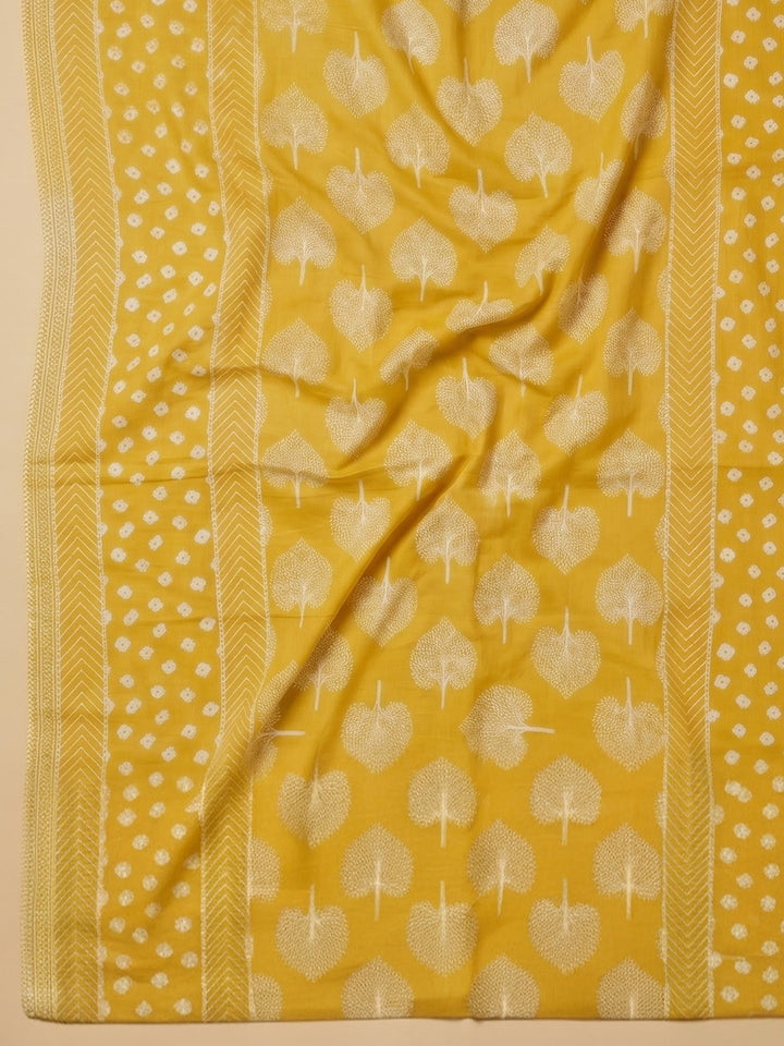 Mustard Embroidered Cotton Blend Unstitched Suit With Pant &amp; Dupatta