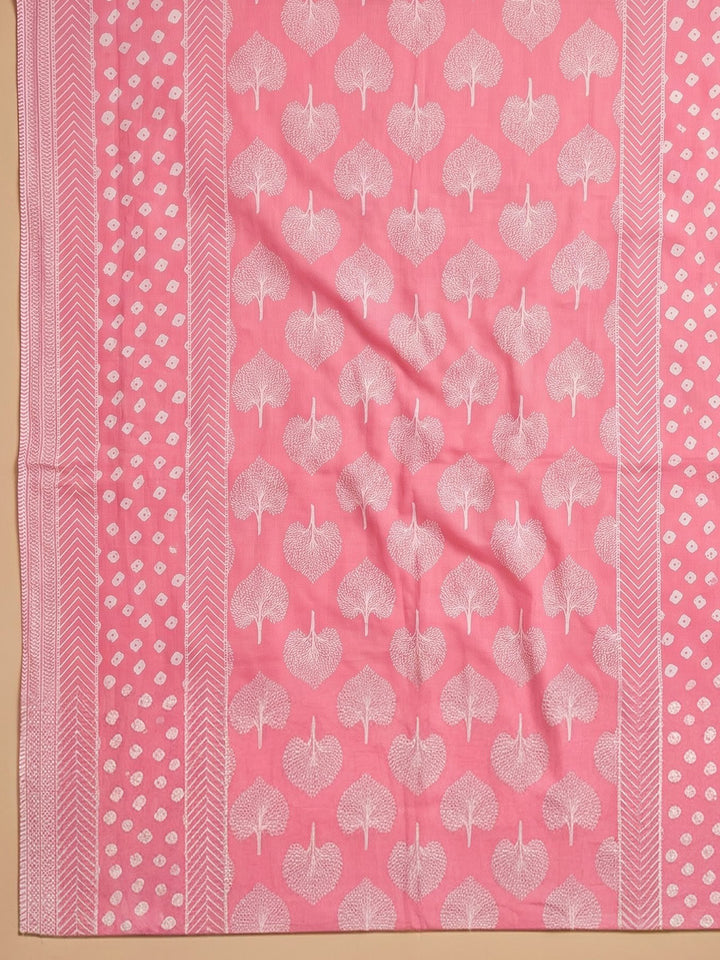 Pink Embroidered Cotton Blend Unstitched Suit With Pant &amp; Dupatta