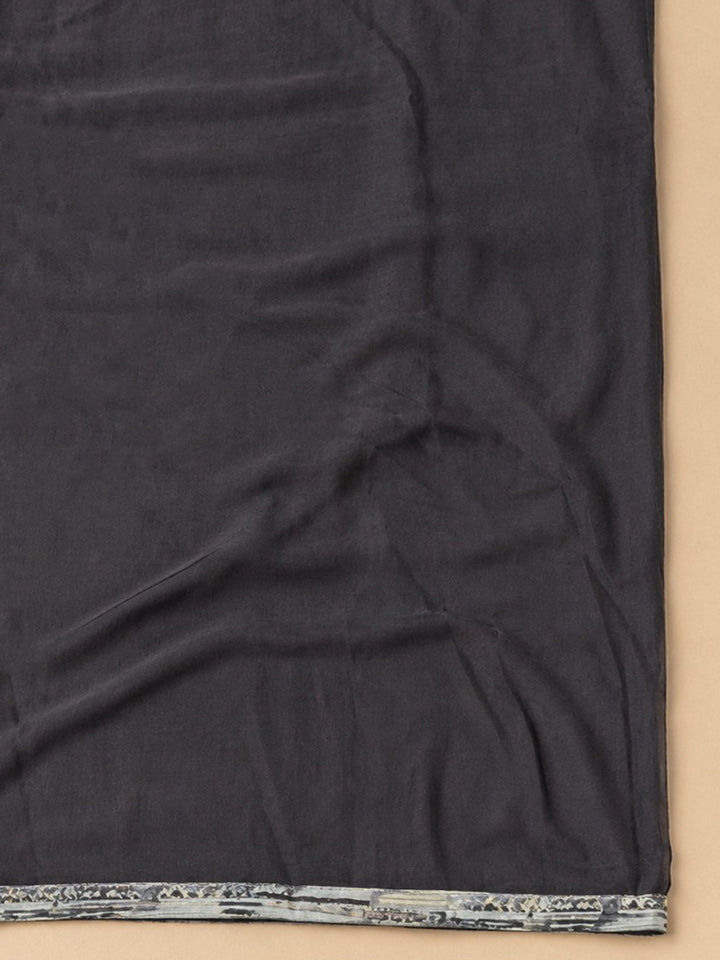 Black Embroidered Cotton Blend Unstitched Suit &amp; Pant With Cotton Dupatta