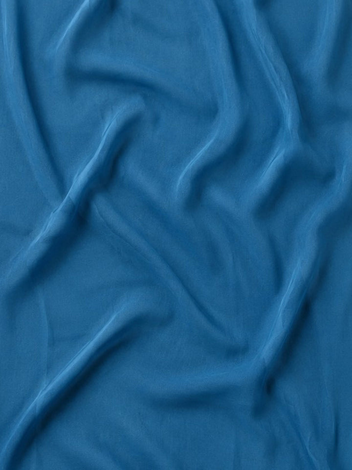Blue Embroidered Cotton Blend Unstitched Suit &amp; Pant With Cotton Dupatta