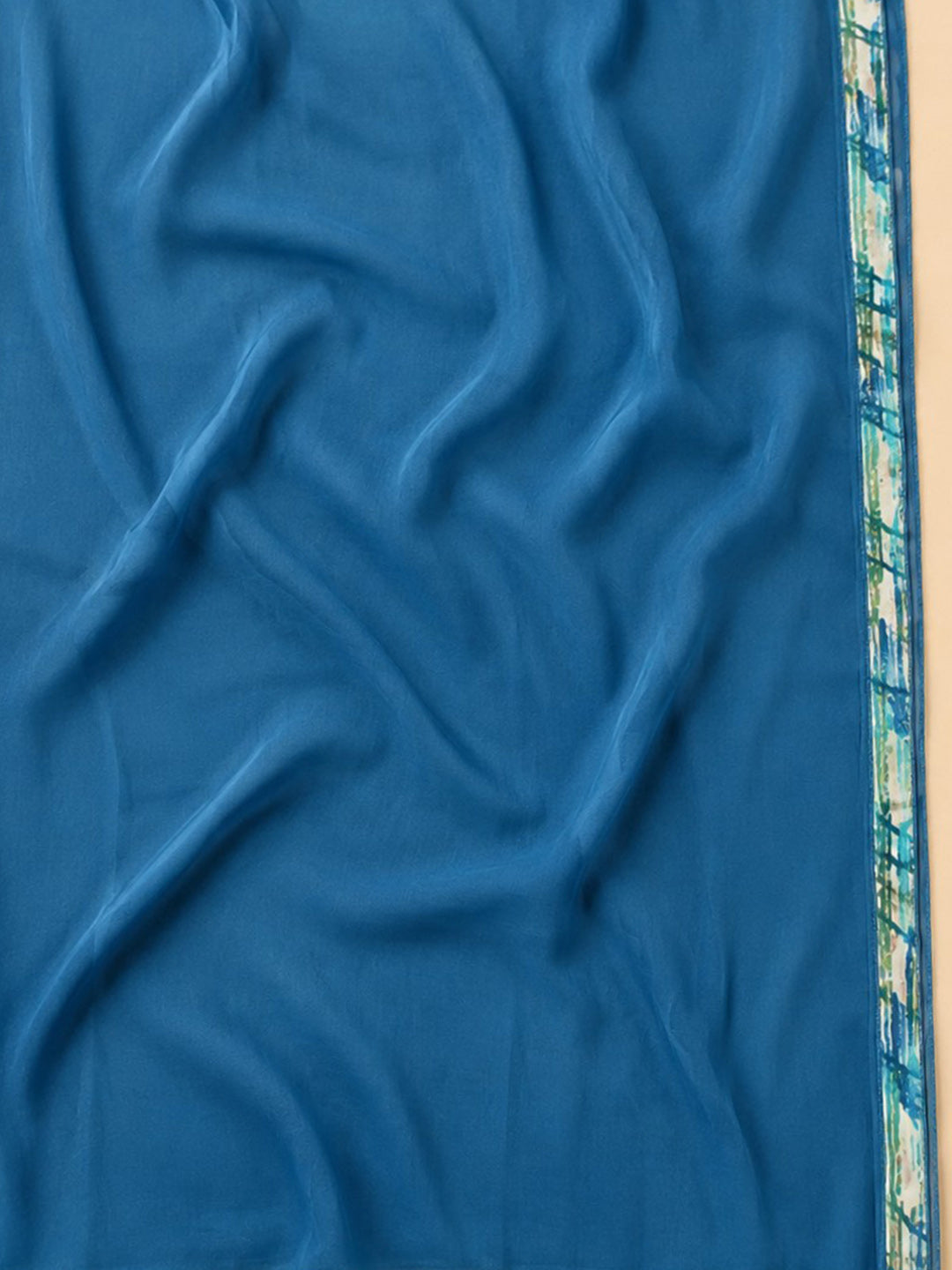 Blue Embroidered Cotton Blend Unstitched Suit &amp; Pant With Cotton Dupatta