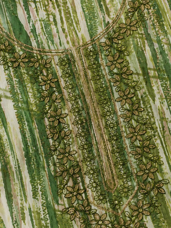 Bottle Green Embroidered Cotton Blend Unstitched Suit &amp; Pant With Cotton Dupatta