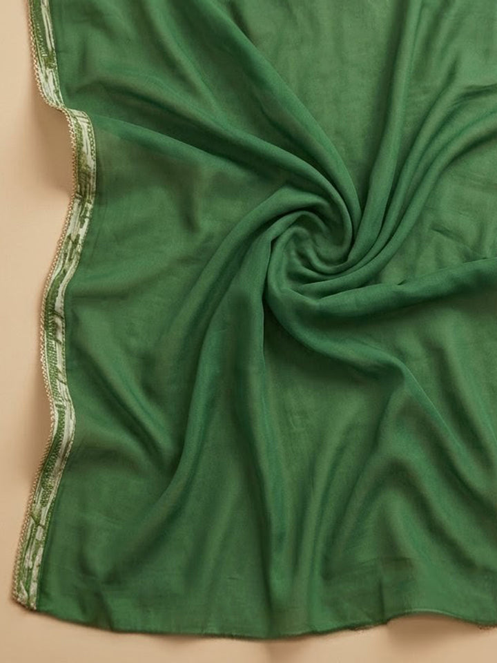Bottle Green Embroidered Cotton Blend Unstitched Suit &amp; Pant With Cotton Dupatta