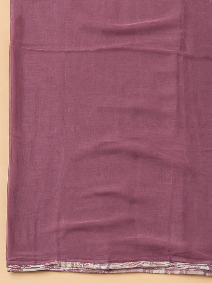 Wine Embroidered Cotton Blend Unstitched Suit &amp; Pant With Cotton Dupatta
