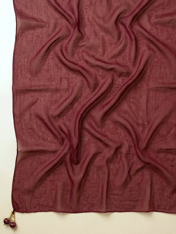 Maroon Embroidered Chanderi Unstitched Suit With Pant &amp; Dupatta