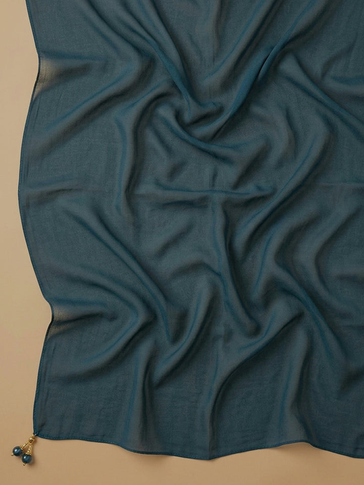Teal Blue Embroidered Chanderi Unstitched Suit With Pant &amp; Dupatta