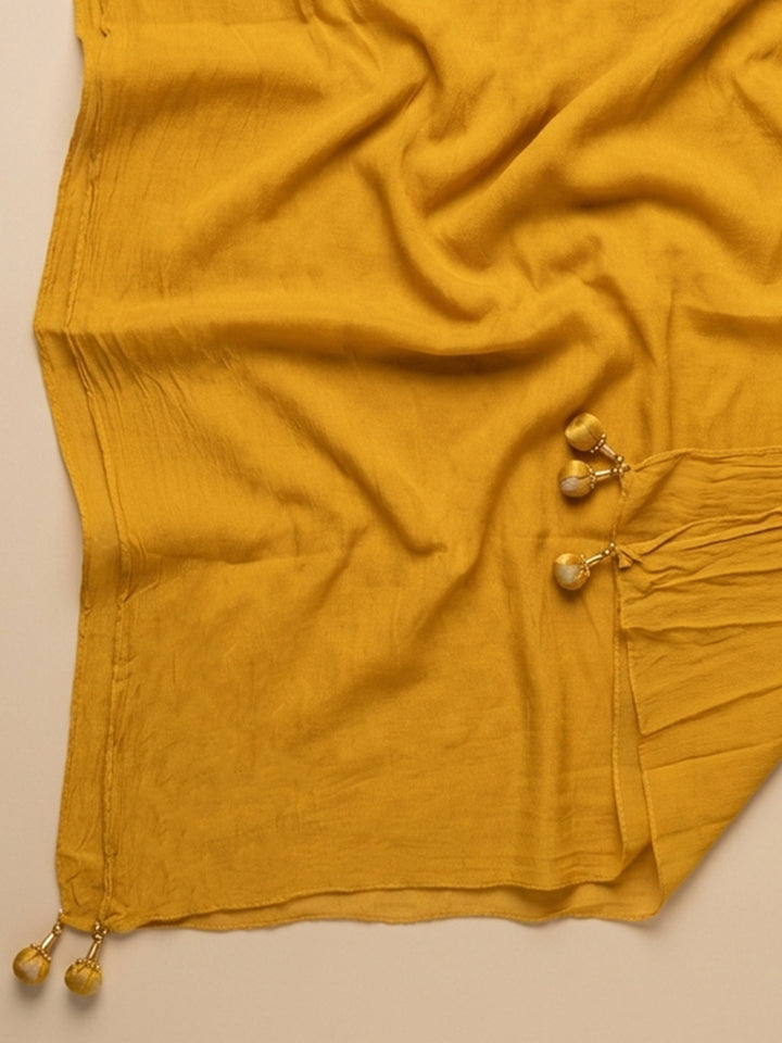Yellow Embroidered Cotton Blend Unstitched Suit With Pant &amp; Dupatta
