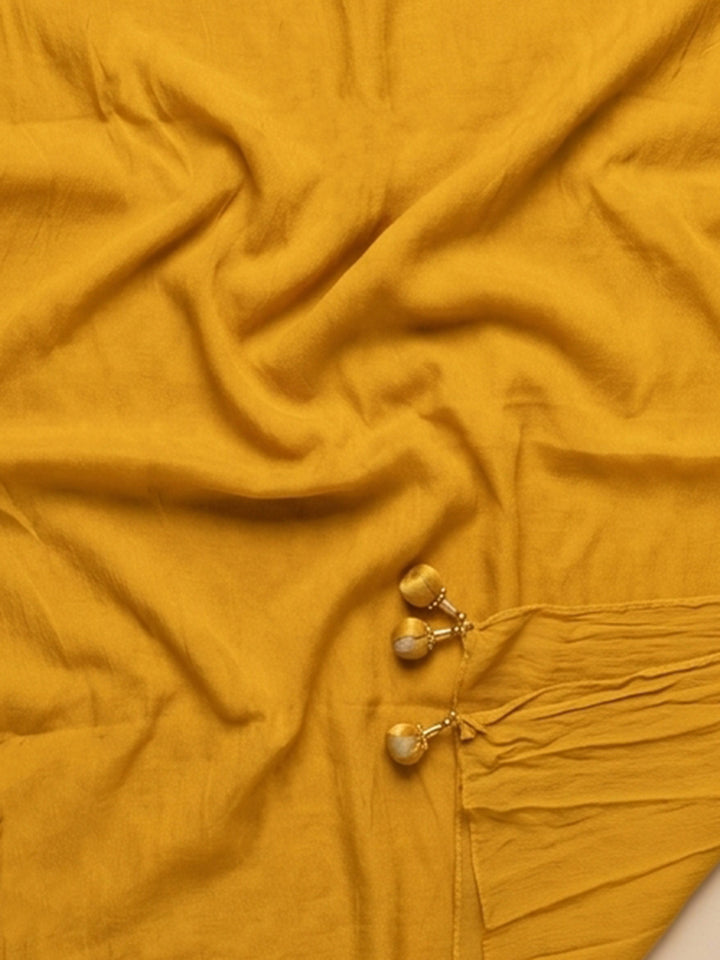 Yellow Embroidered Cotton Blend Unstitched Suit With Pant &amp; Dupatta