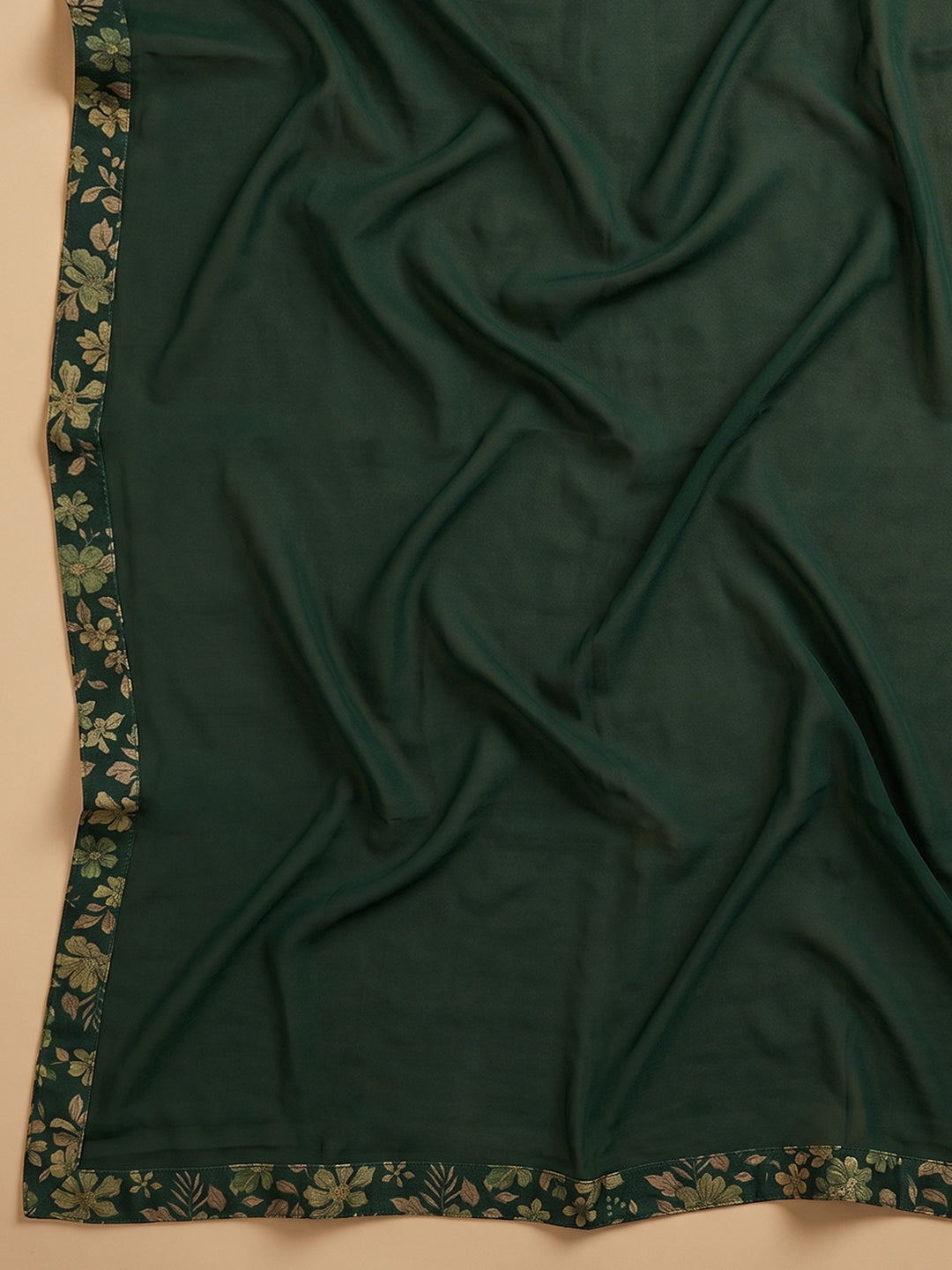 Bottle Green Embroidered Cotton Blend Unstitched Suit With Pant &amp; Dupatta
