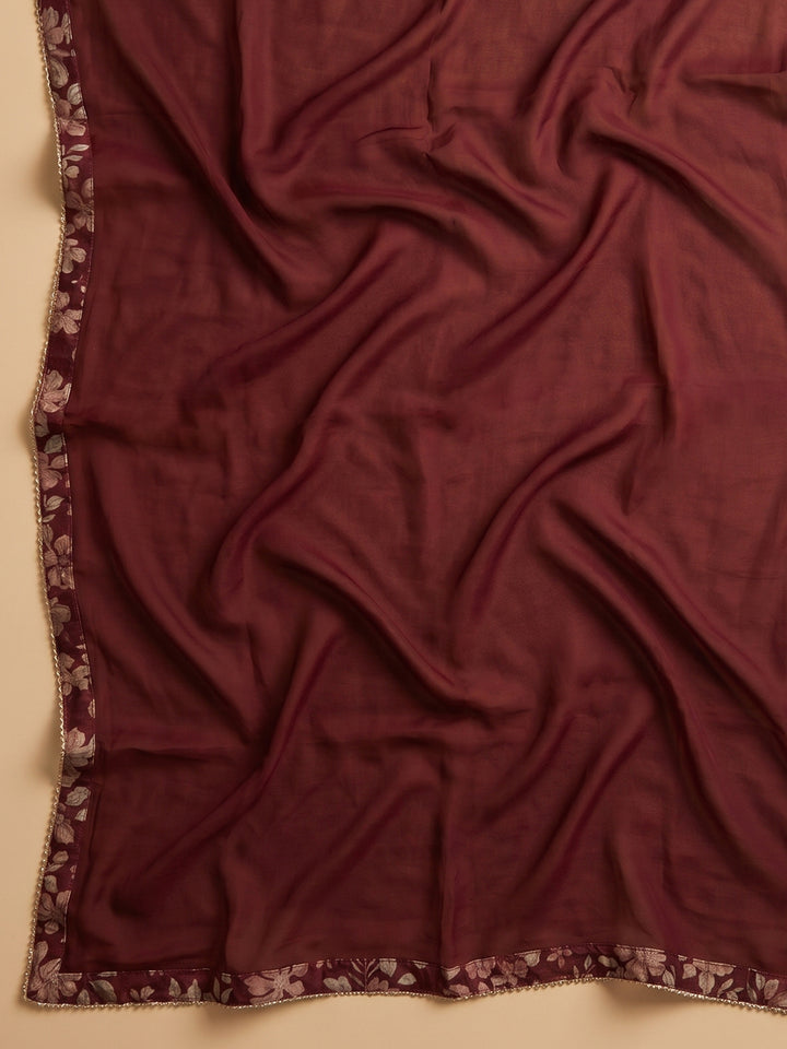 Maroon Embroidered Cotton Blend Unstitched Suit With Pant &amp; Dupatta