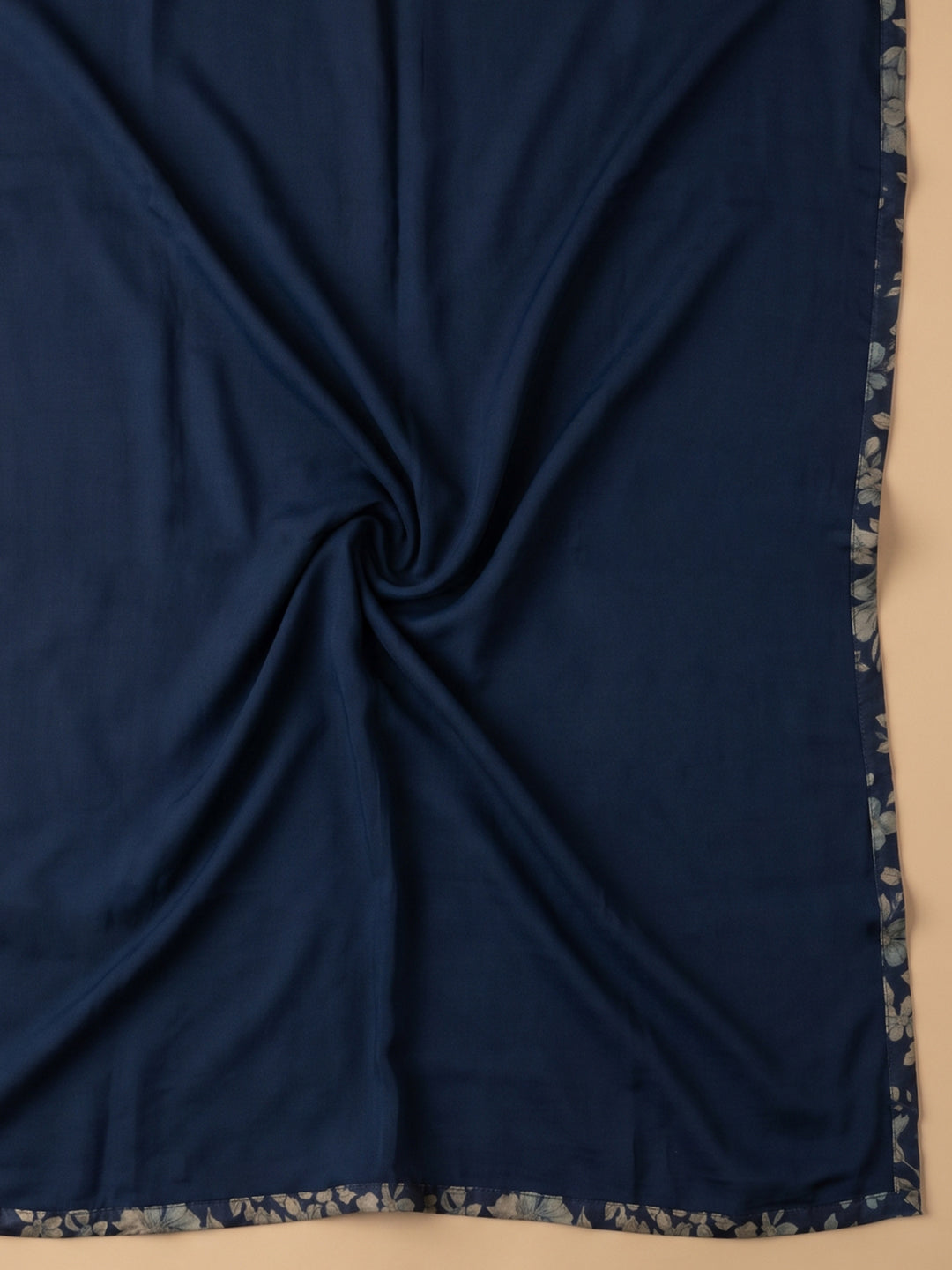 Navy Blue Embroidered Cotton Blend Unstitched Suit With Pant &amp; Dupatta