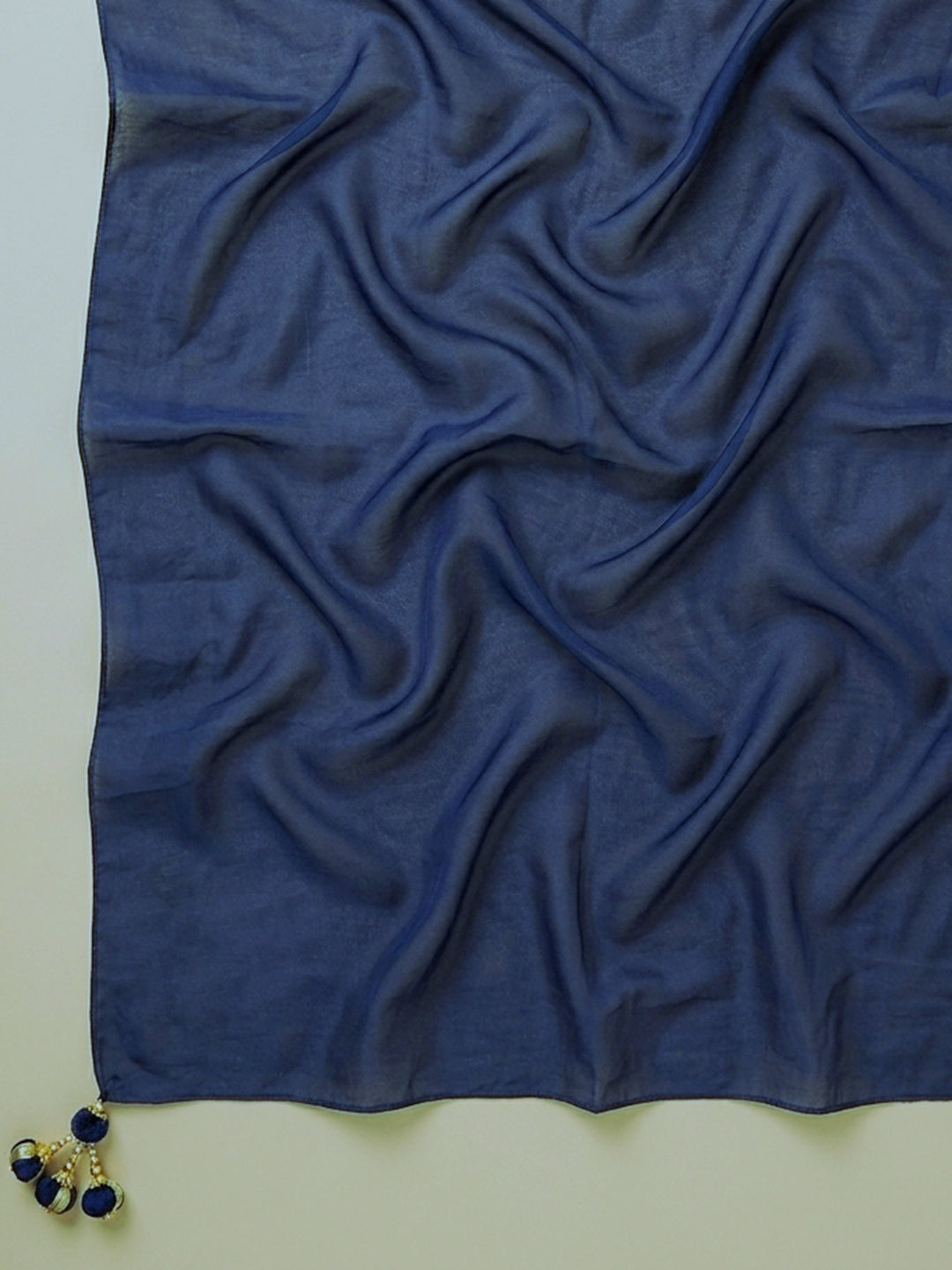 Navy Blue Embroidered Cotton Blend Unstitched Suit With Pant &amp; Dupatta