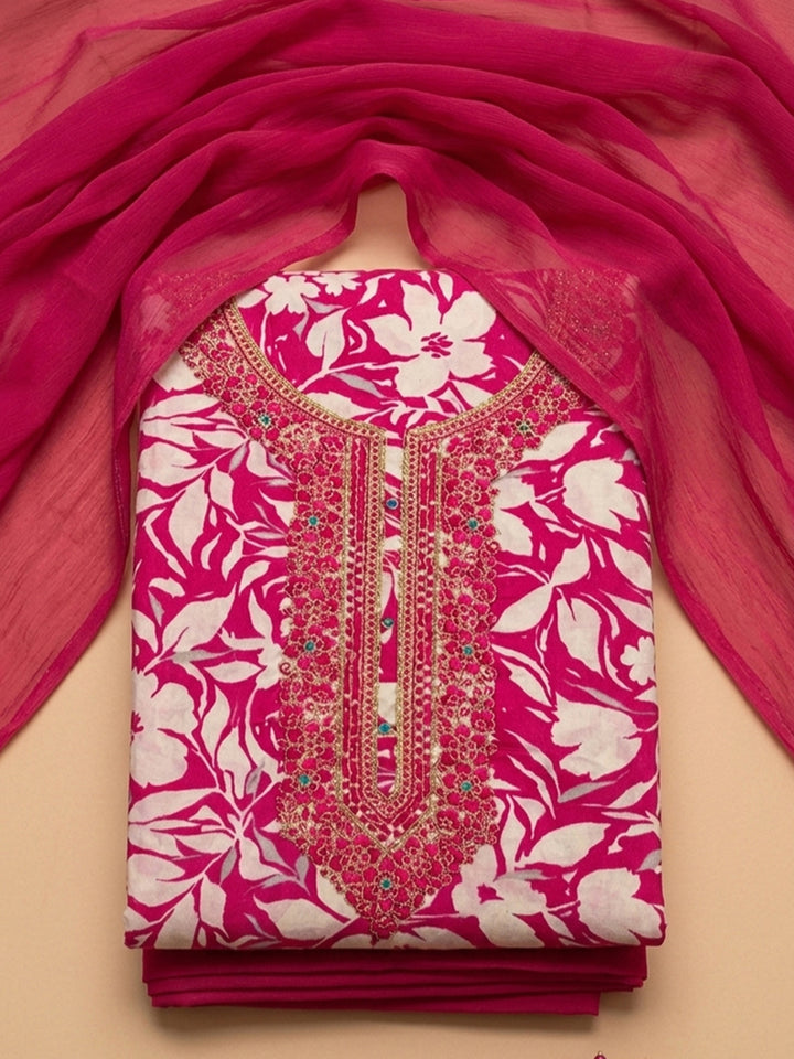 Rani Embroidered Cotton Blend Unstitched Suit With Pant &amp; Dupatta
