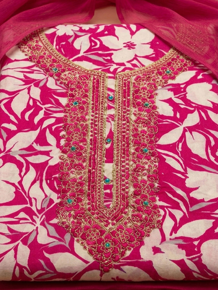 Rani Embroidered Cotton Blend Unstitched Suit With Pant &amp; Dupatta