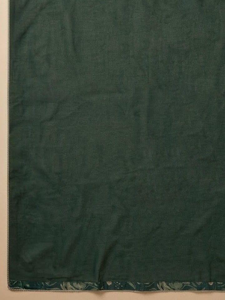 Bottle Green Embroidered Cotton Blend Unstitched Suit With Pant &amp; Dupatta