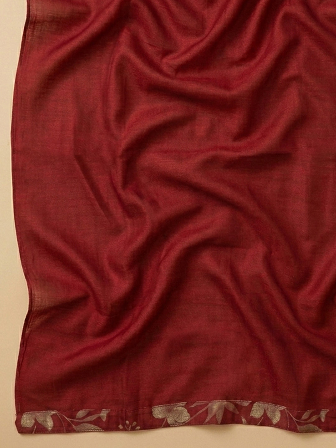 Maroon Embroidered Cotton Blend Unstitched Suit With Pant &amp; Dupatta
