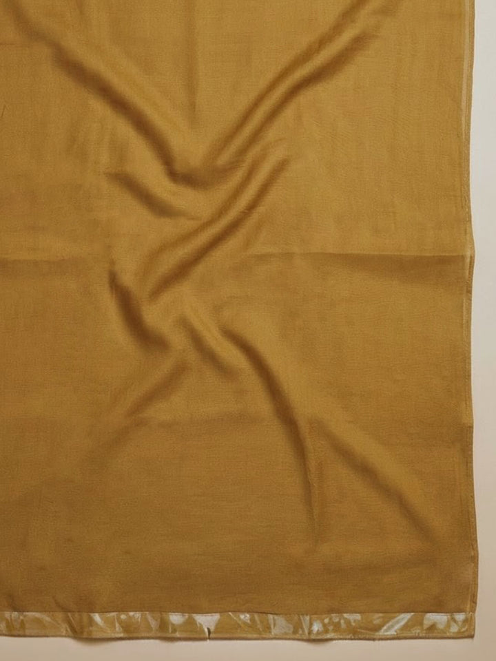 Mustard Embroidered Cotton Blend Unstitched Suit With Pant &amp; Dupatta