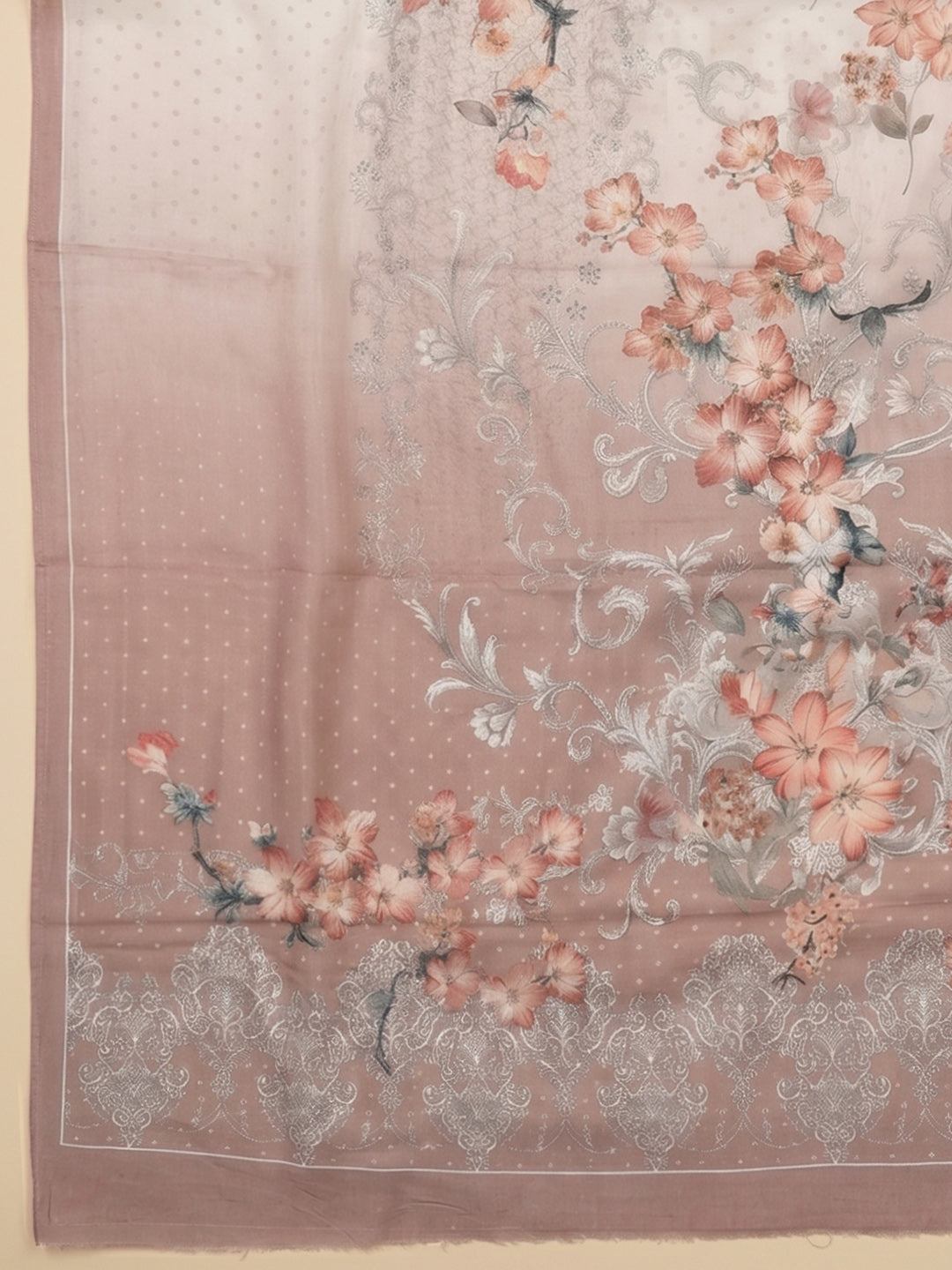 Dusty Pink Printed Cotton Blend Unstitched Suit With Pant &amp; Dupatta