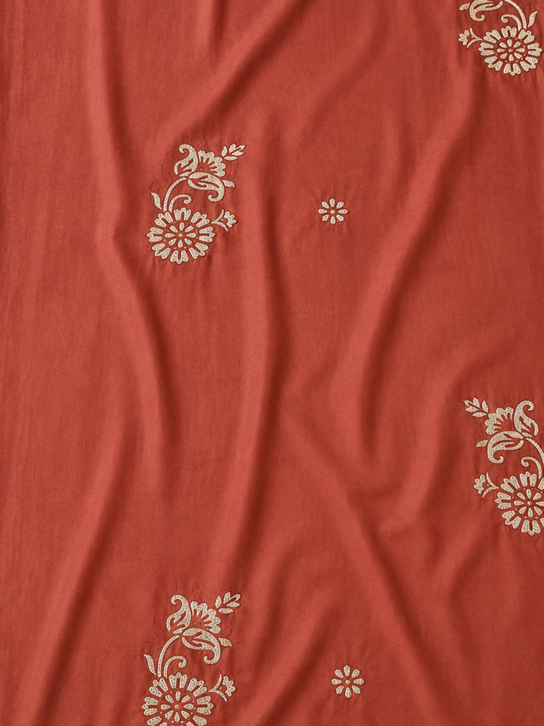 Maroon Embroidered Cotton Blend Unstitched Suit &amp; Pant With Cotton Dupatta