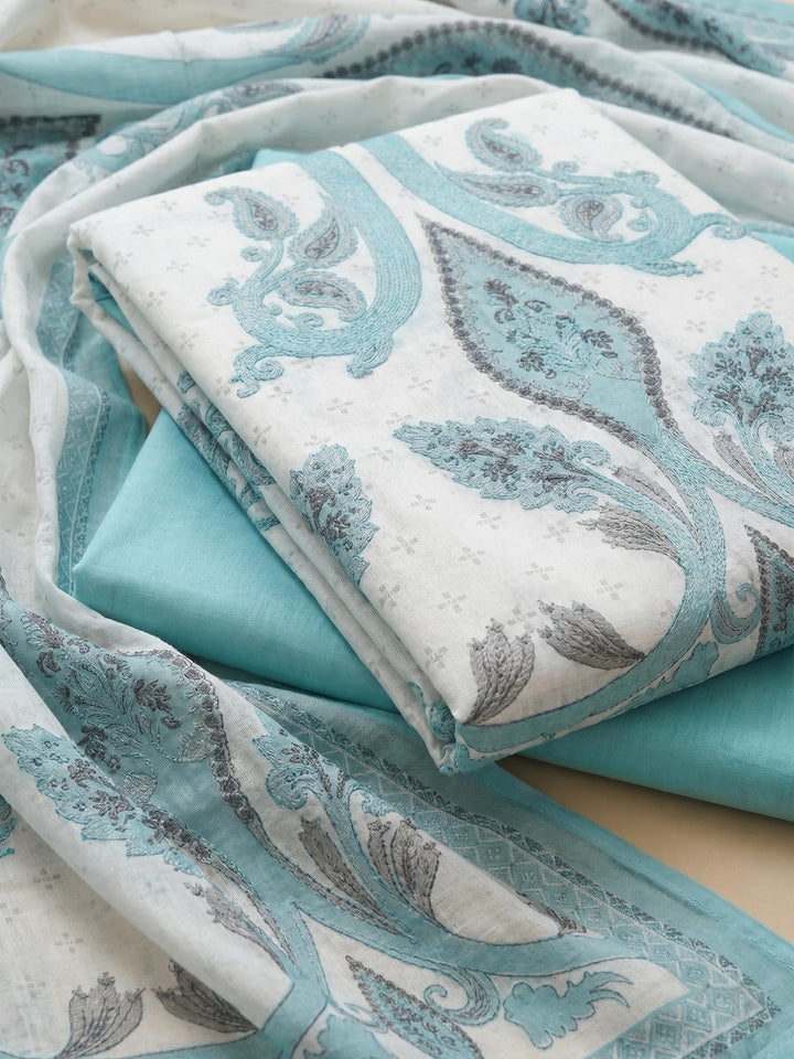 Firozee Printed Cotton Blend Unstitched Suit With Pant &amp; Dupatta