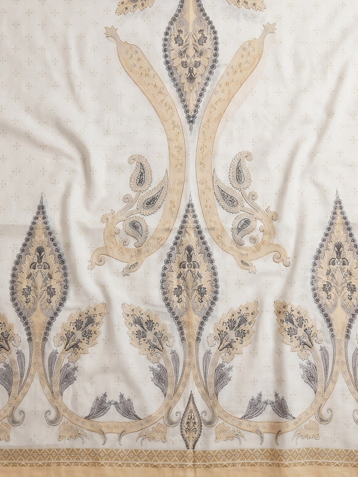 Yellow Printed Cotton Blend Unstitched Suit With Pant &amp; Dupatta