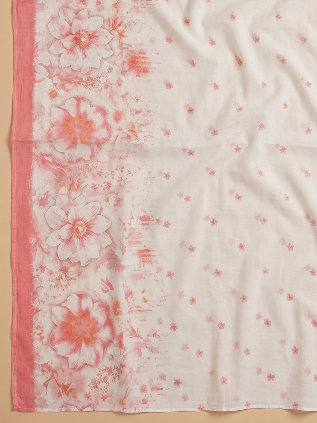 Peach Embroidered Cotton Blend Unstitched Suit With Pant &amp; Dupatta