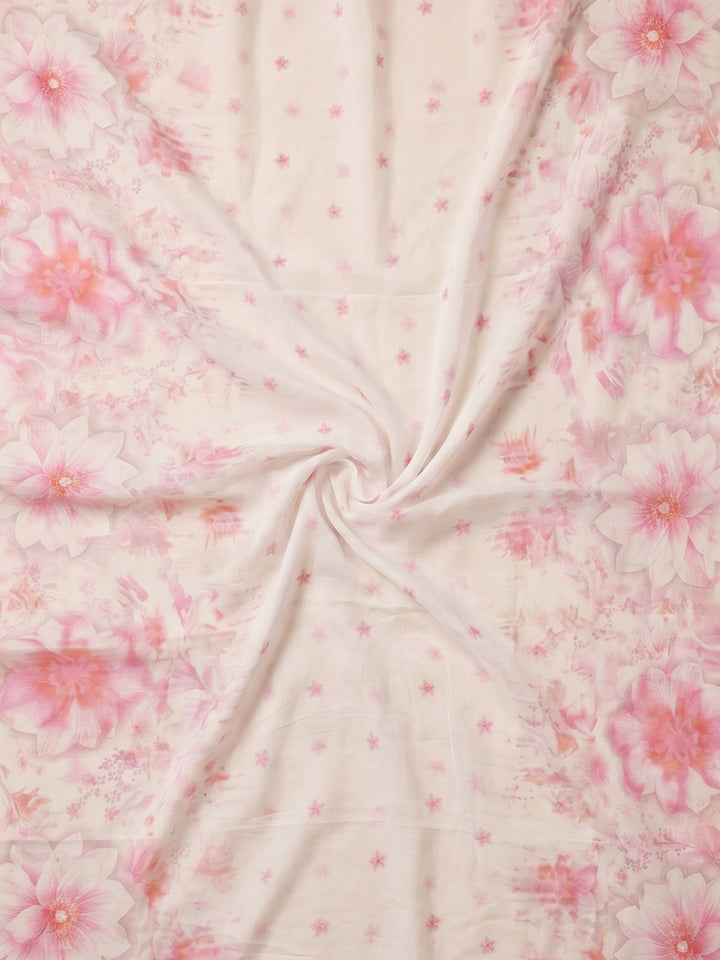Pink Embroidered Cotton Blend Unstitched Suit With Pant &amp; Dupatta