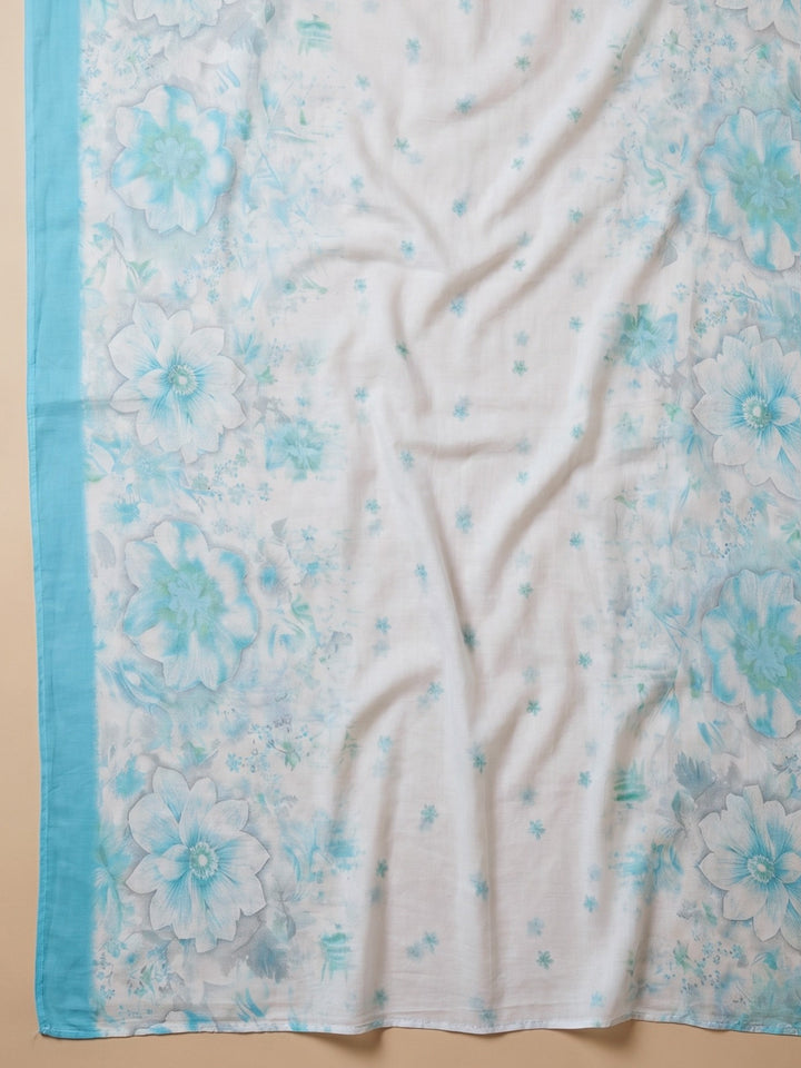 Sea Green Embroidered Cotton Blend Unstitched Suit With Pant &amp; Dupatta