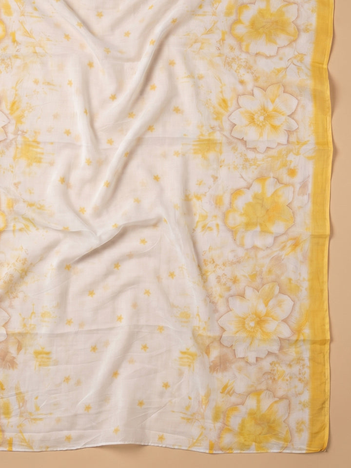 Yellow Embroidered Cotton Blend Unstitched Suit With Pant &amp; Dupatta