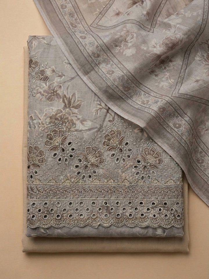 Mouse Printed Cotton Blend Unstitched Suit &amp; Pant With Cotton Dupatta