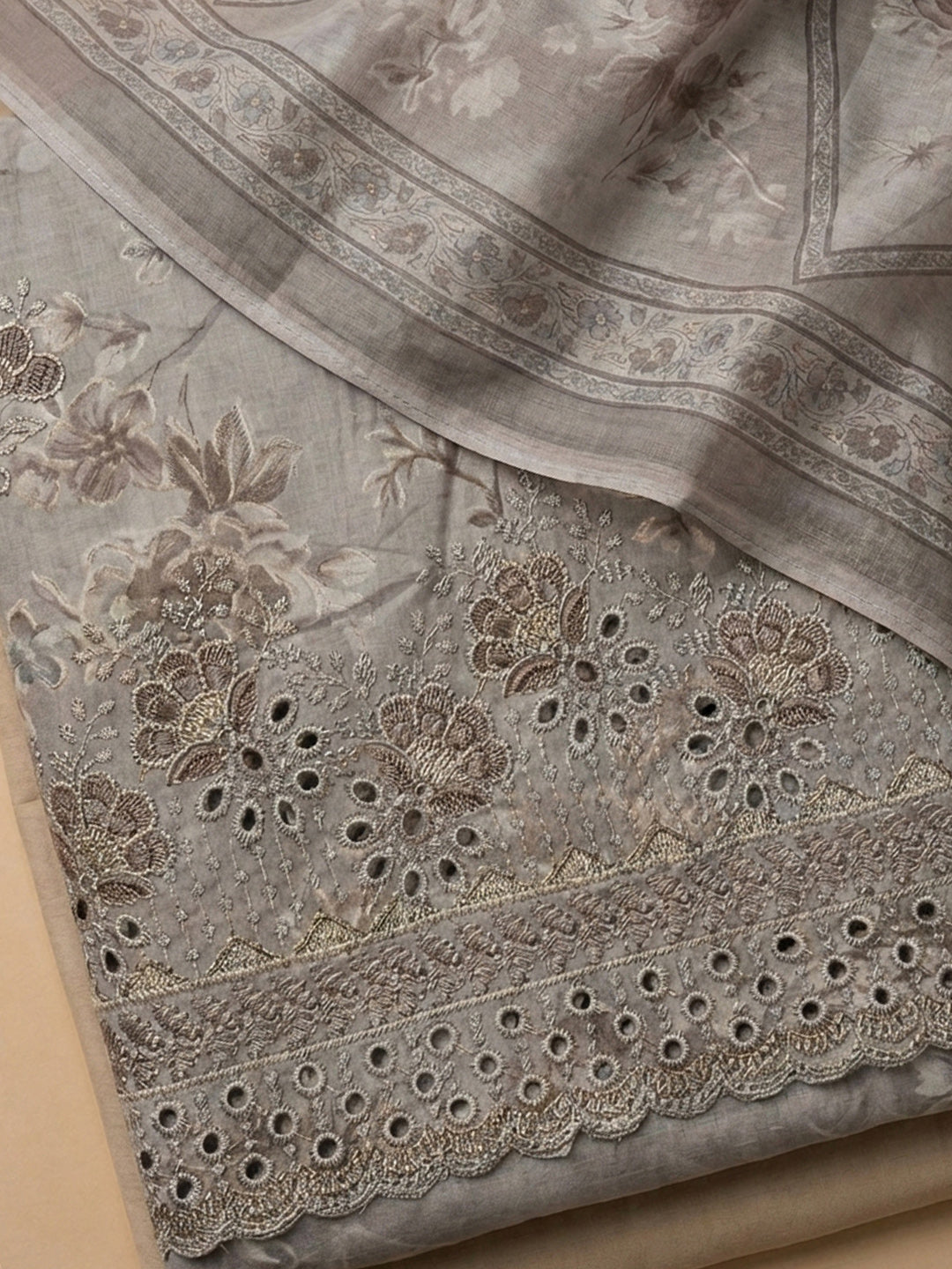 Mouse Printed Cotton Blend Unstitched Suit &amp; Pant With Cotton Dupatta