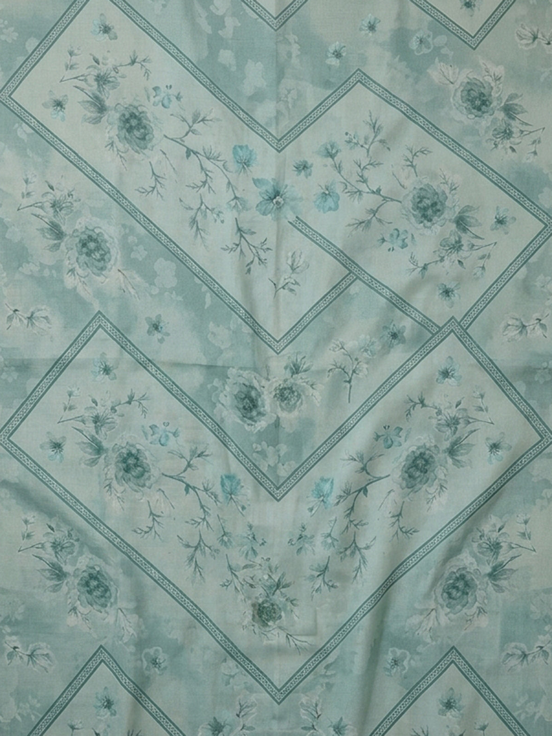 Sea Green Printed Cotton Blend Unstitched Suit &amp; Pant With Cotton Dupatta