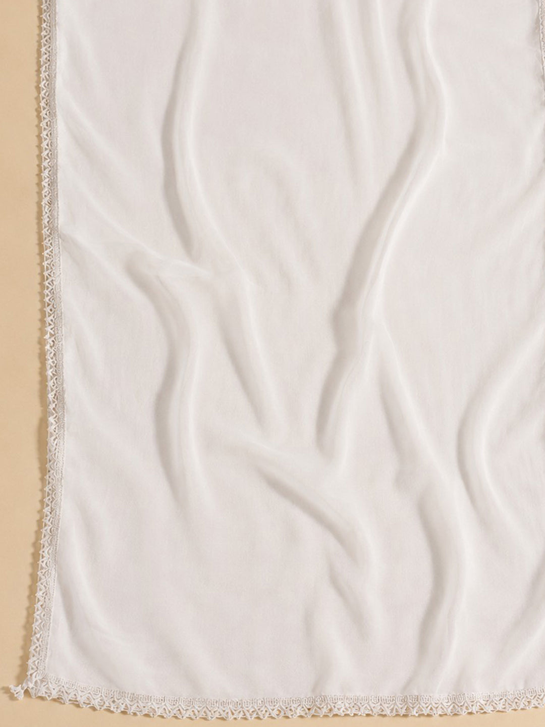 White Peach Embroidered Cotton Blend Unstitched Suit &amp; Pant With Cotton Dupatta