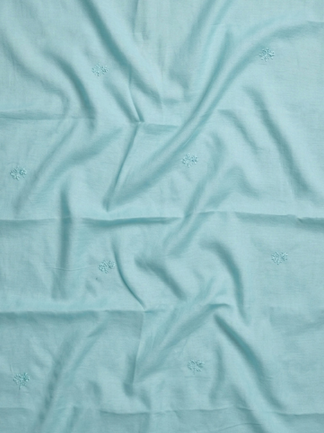 Aqua Blue Embroidered Cotton Blend Unstitched Suit &amp; Pant With Cotton Dupatta
