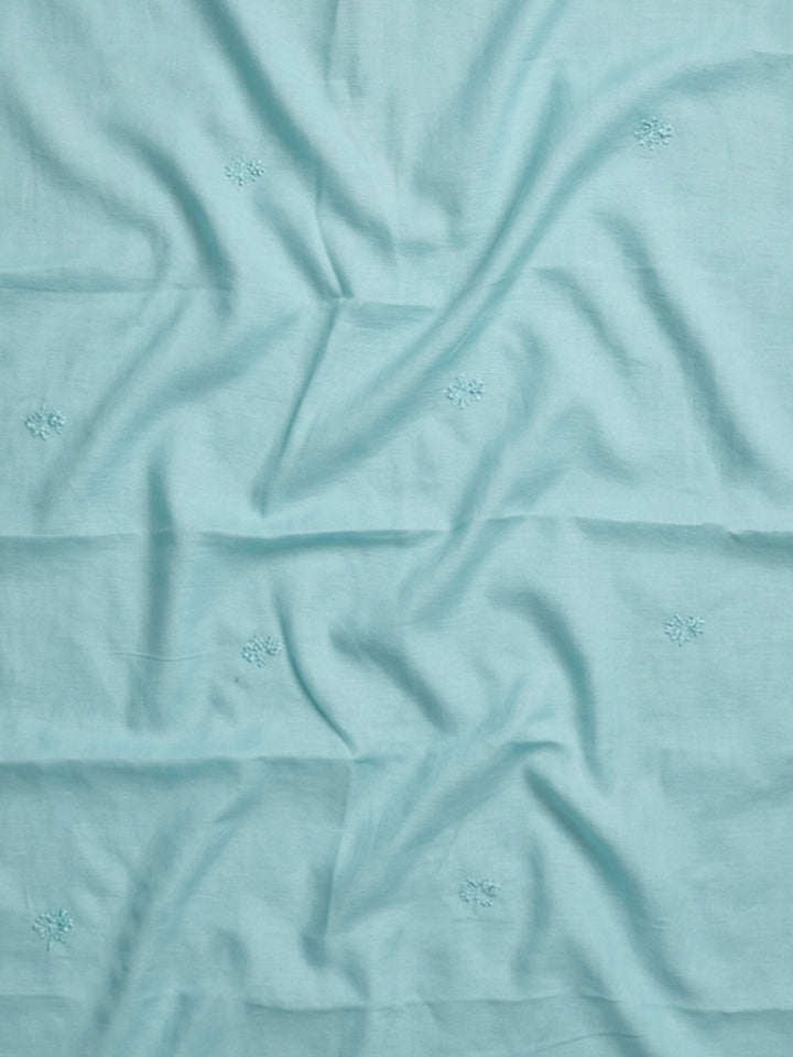 Aqua Blue Embroidered Cotton Blend Unstitched Suit &amp; Pant With Cotton Dupatta
