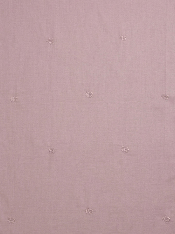 Onion Pink Embroidered Cotton Blend Unstitched Suit &amp; Pant With Cotton Dupatta