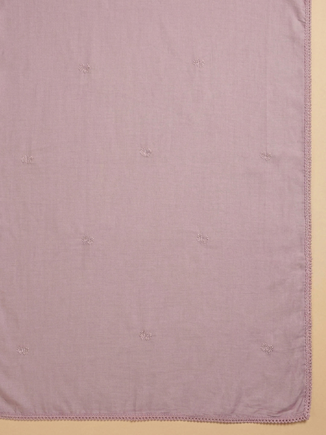 Onion Pink Embroidered Cotton Blend Unstitched Suit &amp; Pant With Cotton Dupatta