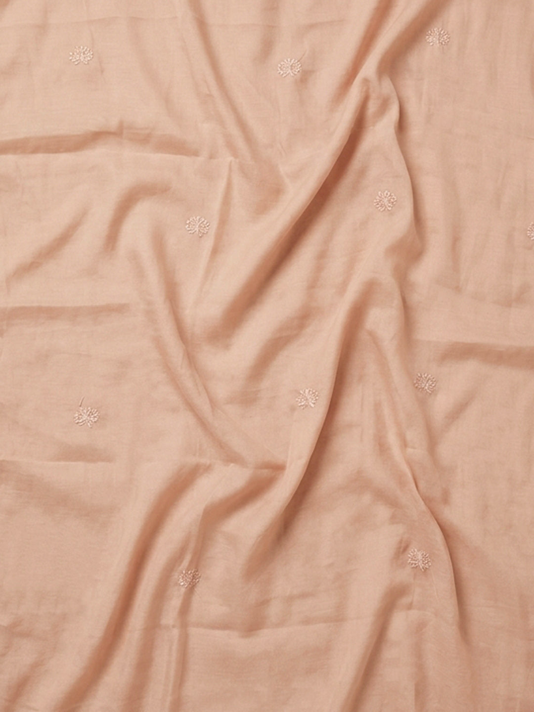 Peach Embroidered Cotton Blend Unstitched Suit &amp; Pant With Cotton Dupatta